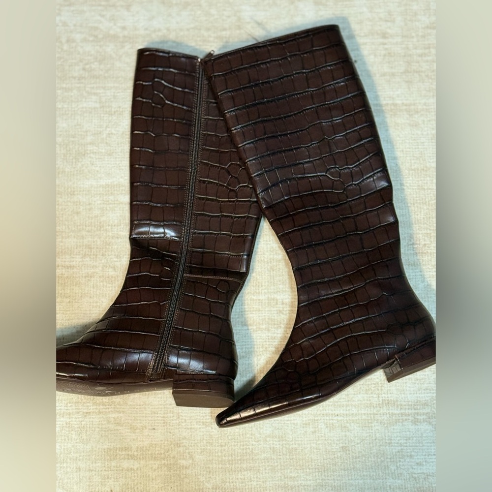 Gianni Bini Dark Brown Croc Embossed Leather Tall Boots
 7.5